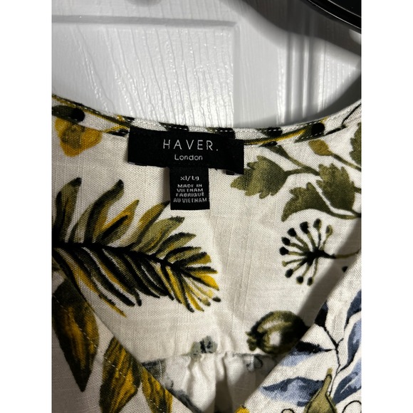 Haver London Womens Floral Print Tie Front Linen Blouse Top XL - Picture 3 of 4